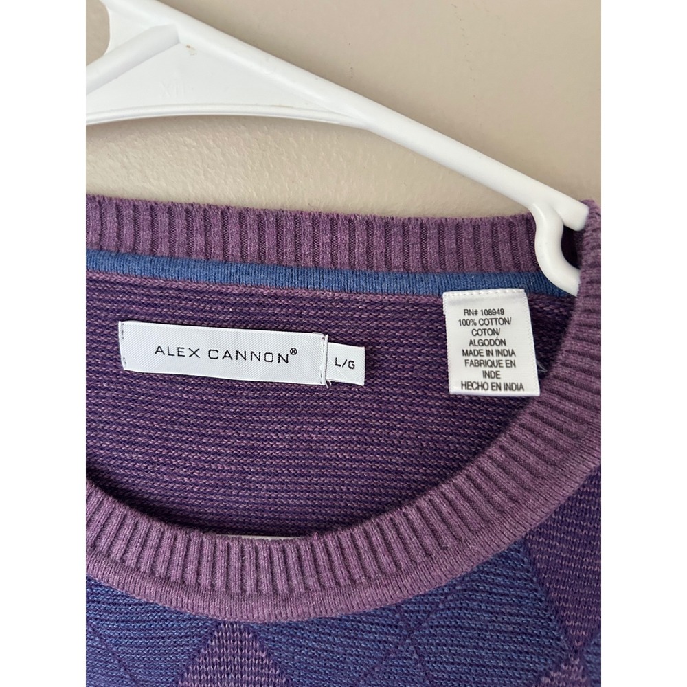Alex Cannon Mens Argyle Purple Blue Cotton Knit Sweater‎  Large L/G Classic - Picture 4 of 5